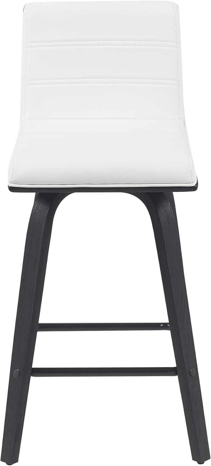 Vienna Modern Counter Height Swivel Bar Stool with Snow White Faux Leather Seat and Black Brushed Wood Frame Set of 4