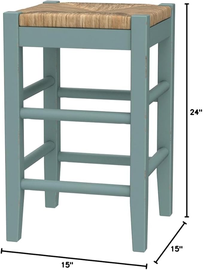 Signature Design by Ashley Mirimyn Farmhouse 23.63" Counter Height Bar Stool with Woven Wicker Seats, 2 Count, Green & Light Brown