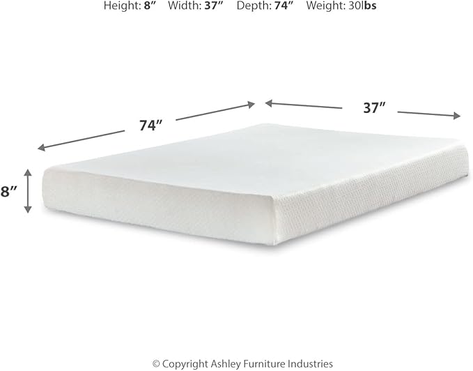 Signature Design by Ashley Twin Size Chime 8 Inch Medium Firm Gel Memory Foam Mattress with Green Tea & Charcoal Extract, Fiberglass Free, Mattress In A Box