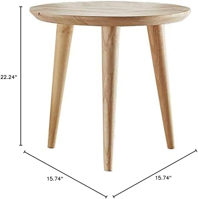 WoodShine Side Table Small Round Solid Wood Sofa Table End Tables Accent Nesting Coffee Table Natural(H:22inch)