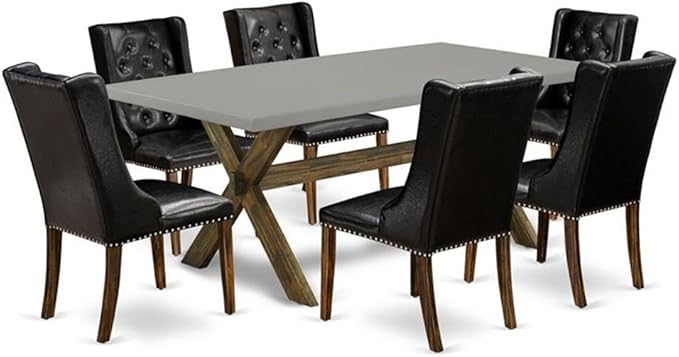 East West Furniture X797FO749-7 7 Piece Kitchen Table Set Consist of a Rectangle Dining Table with X-Legs and 6 Black Faux Leather Parson Dining Room Chairs, 40x72 Inch, Multi-Color
