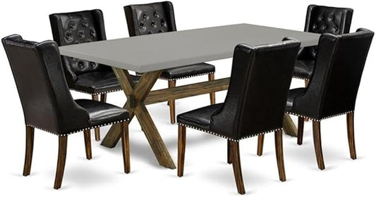 East West Furniture X797FO749-7 7 Piece Kitchen Table Set Consist of a Rectangle Dining Table with X-Legs and 6 Black Faux Leather Parson Dining Room Chairs, 40x72 Inch, Multi-Color