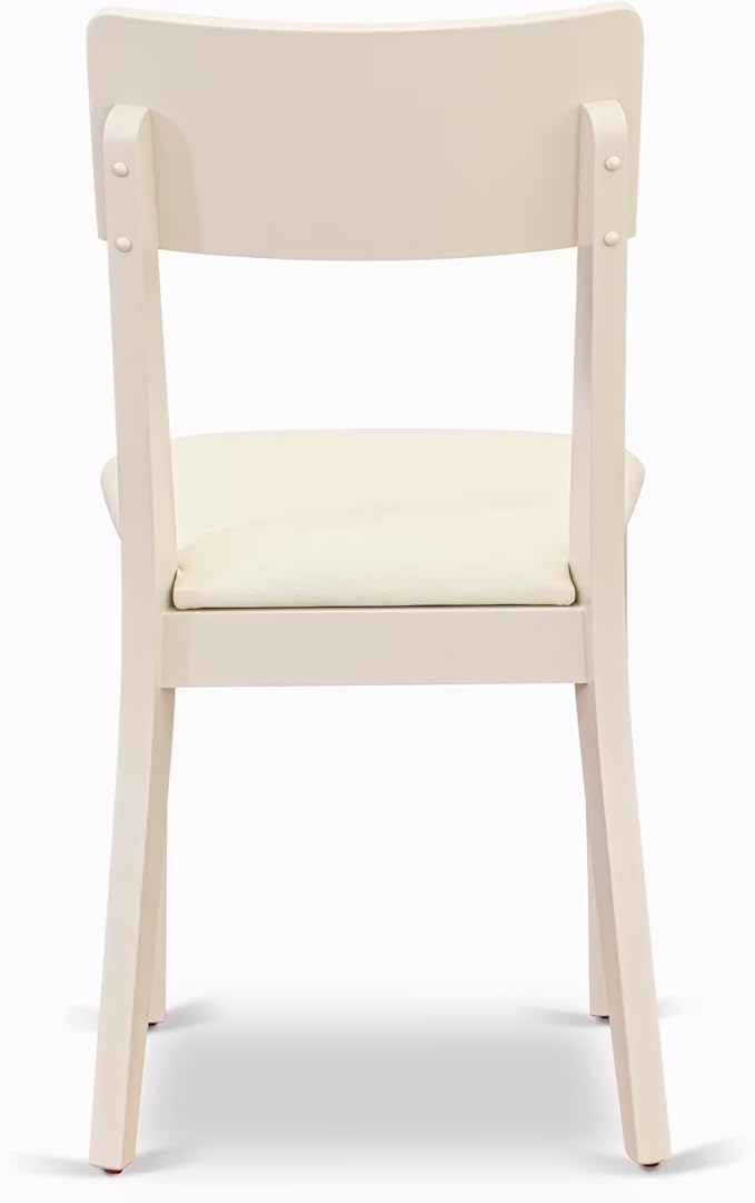 East West Furniture HLAD5-LWH-LC 5 Piece Dinette Set for 4 Includes a Round Dining Table with Pedestal and 4 Faux Leather Dining Room Chairs, 42x42 Inch, Linen White
