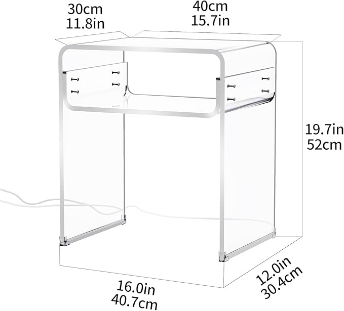 Clear Acrylic End Table 2-Tier Bedside Nightstand for Living Room Bedroom (1, Transparent LED)