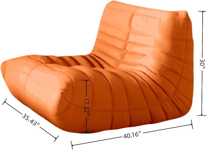 Bean Bag Chair - Memory Foam Bean Bag Chair for Adults, Comfy High-Resilience Single Sofa, Small Space Floor Chair, Chaise Lounge for Living Room, Bedroom (Orange, Wrinkles)