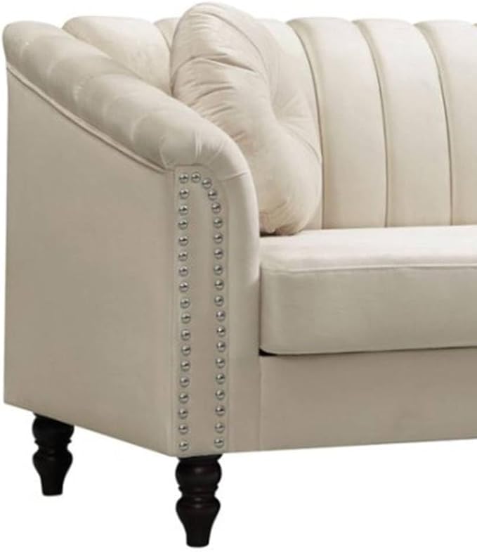 Accent Chair, Single Couch Chair with Style Button Tufted, Scroll Arms and Nailhead for Living Room, Office, Apartment, White