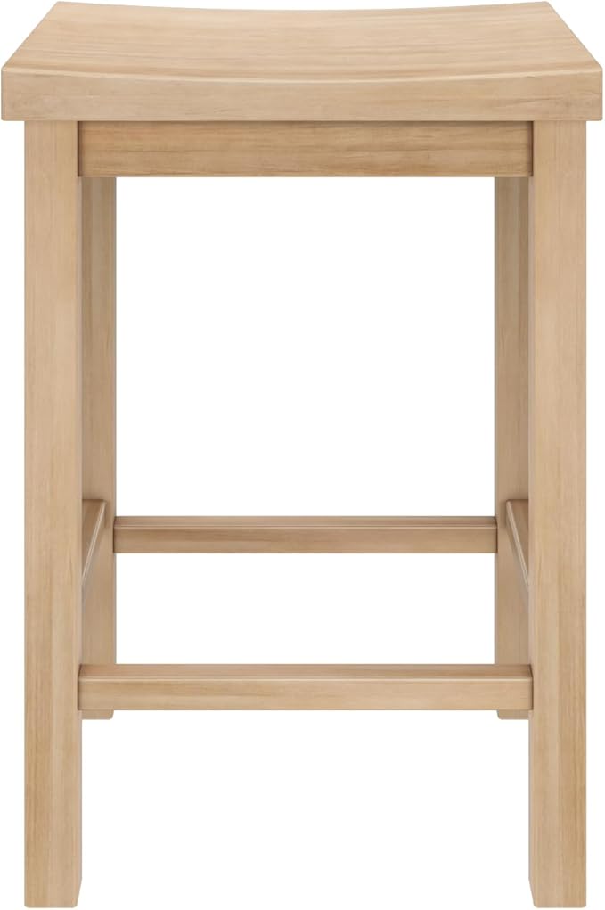Grain & Grove Smith Collection Solid Wood Counter Height Bar Stool, 24-Inch Saddle Seat Backless Stool, Ideal for Kitchen Island, Dining, or Home Bar Seating, Blonde