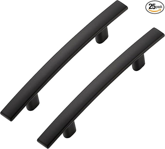 25 Pack Cabinet Handles 3" Hole Center - Curved Cabinet Pulls Black Drawer Pulls for Kitchen Cupboard Solid Hardware for Dresser Drawer Arch Hardware