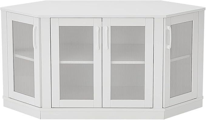 Panana Corner TV Stand - 47 Inch Media Console with 4 Doors and Shelves, Living Room Storage for TVs up to 51 Inch (White)
