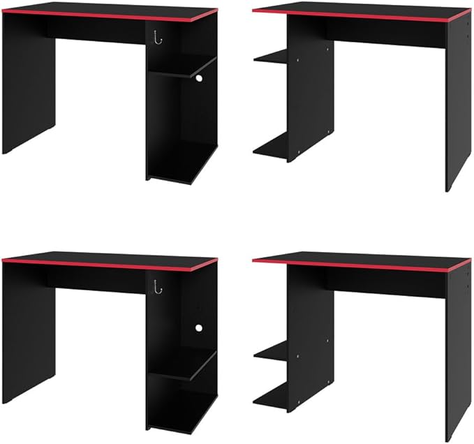 Madesa Gaming Computer Desk 39 Inch with 2 Shelves and Headphone Hanger Wooden Sturdy Home Office Table for Kids and Adults - Black/Red