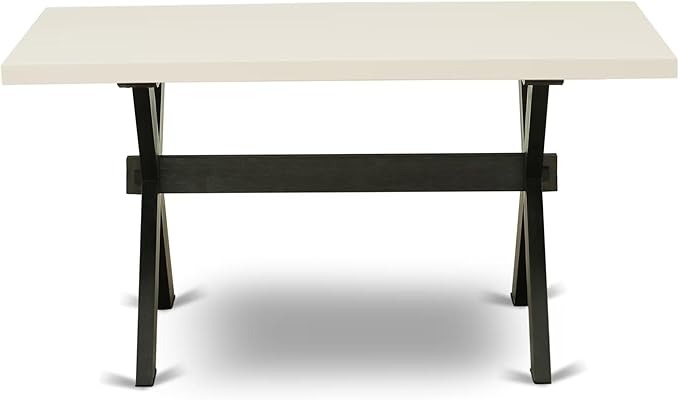 East West Furniture X626DR124-7 7 Piece Kitchen Table Set Consist of a Rectangle Dining Table with X-Legs and 6 Black Color Linen Fabric Parson Dining Chairs, 36x60 Inch, Multi-Color