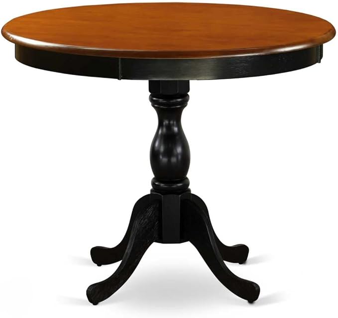 East West Furniture AMAB3-BCH-06 3 Piece Dining Table Set for Small Spaces Contains a Round Kitchen Table with Pedestal and 2 Shitake Linen Fabric Upholstered Chairs, 36x36 Inch, Black & Cherry