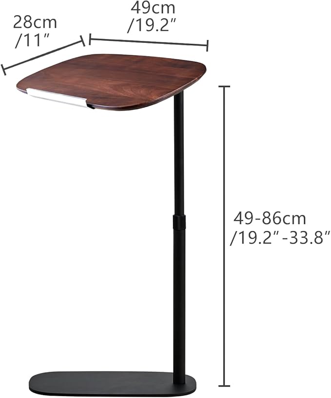 Modern Minimalist C Shaped Side Table, Wooden Sofa Table with Adjustable Height and Swivel Top, Laptop Desk for Living Room, Bedroom, Study and Small Spaces, Walnut Wood