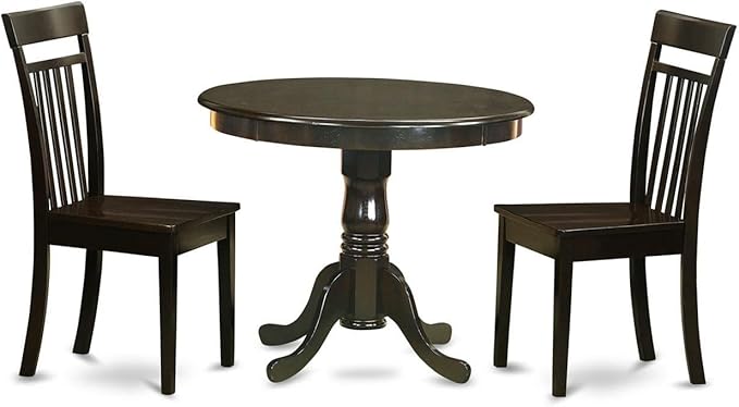 East West Furniture ANCA3-CAP-W 3 Piece Dining Table Set for Small Spaces Contains a Round Kitchen Table with Pedestal and 2 Dining Room Chairs, 36x36 Inch, Cappuccino