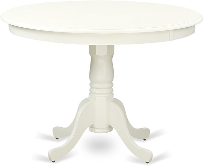 East West Furniture HLIP3-LWH-W 3 Piece Kitchen Table Set for Small Spaces Contains a Round Dining Room Table with Pedestal and 2 Solid Wood Seat Chairs, 42x42 Inch, Linen White