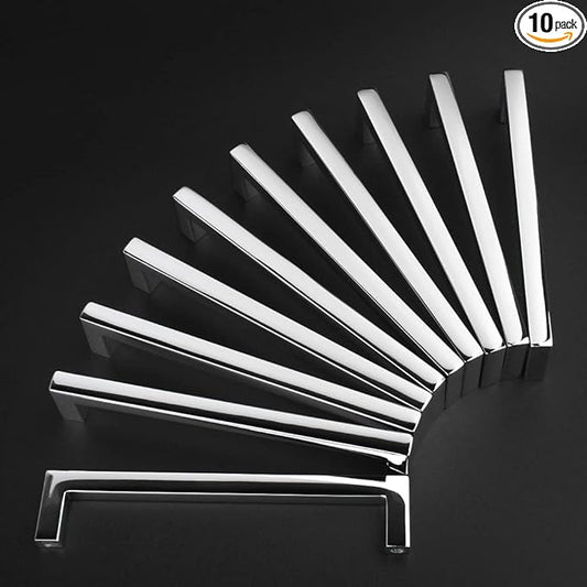 KOOFIZO Solid Square Bar Cabinet Handle - Chrome Furniture Pull, 5 Inch/128mm Screwhole Distance, 10-Pack for Kitchen Cupboard Door, Bedroom Dresser Drawer, Bathroom Wardrobe Hardware