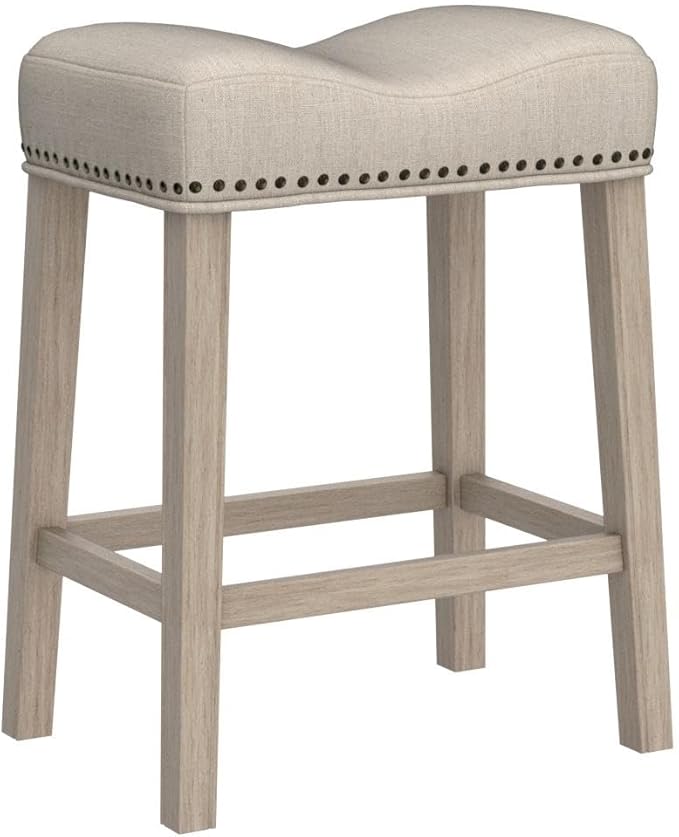 Roundhill Furniture Coco Upholstered Backless Saddle Seat Counter Stools 25.5" Height, Set of 2, Fabric, Tan