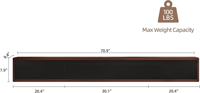 Floating TV Stand Matte Finish,70'' Wall-Mounted TV Cabinet,Floating TV Console,Under TV Shelf with 3 Doors for Living Room Bedroom(Walnut+Black)