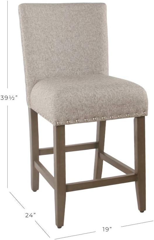 Homepop Home Decor | Backless Nailhead Trim Counter Height Bar Stools | 24 Inch Bar Stools | Decorative Home Furniture (Sterling Gray)