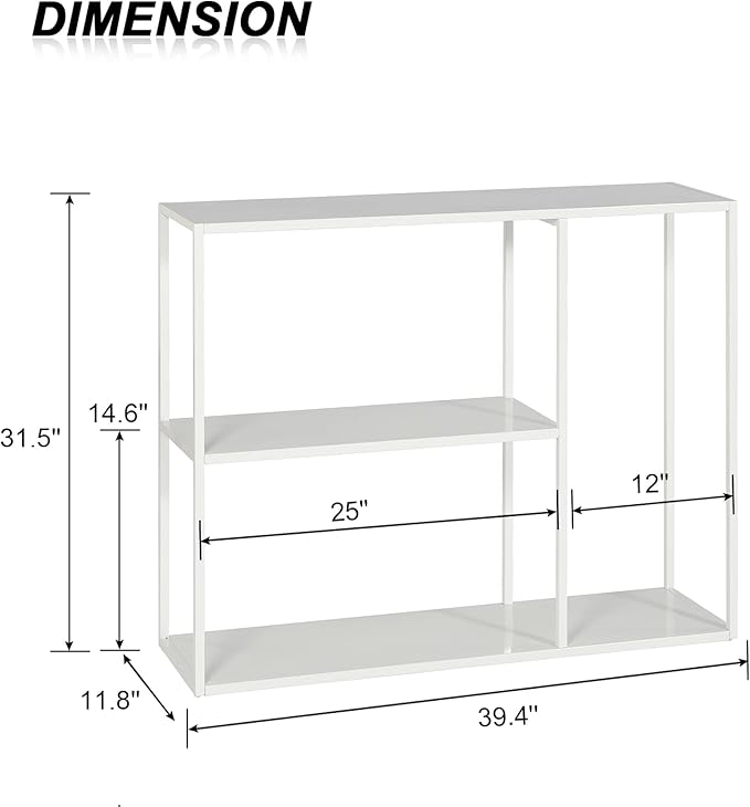HDANI Console Table, Narrow Entryway Table, 3 Tier Metal Hallway Table, 11.8''Dx39.4''Wx31.5''H(White)