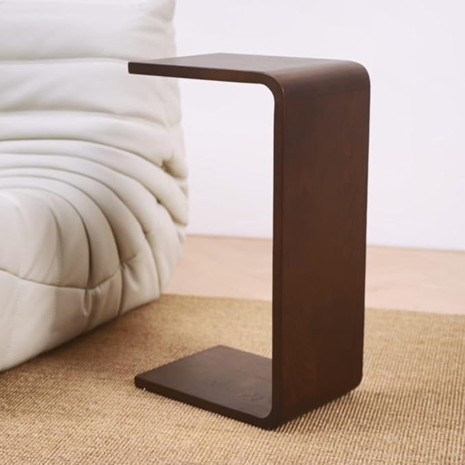 COZYMATIC Carlisha C-Shaped End Table Sofa Table Coffee Table Solid Wood Frame for Living Room Side Table for Bedroom(Set of 2), Walnut Brown