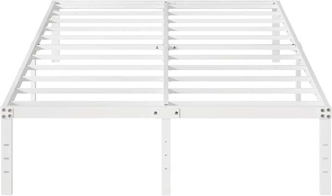 16 Inch White Full Size Bed Frame No Box Spring Need, Metal Platform Full Bed Frames with High Storage, Eassy Assembly 3,500 lbs Heavy Duty Bedframes