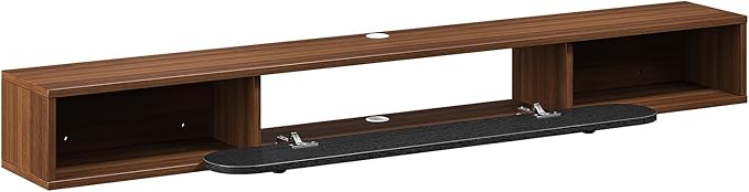 Floating TV Stand Wall Mounted 55'', Modern Media Console with 2 Open Cabinets and 1 Door,Wall Mount TV Console for Living Room Bedroom,Walnut and Black