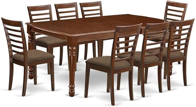 East West Furniture DOML9-MAH-C 9 Piece Kitchen Table Set Includes a Rectangle Dining Table with Butterfly Leaf and 8 Linen Fabric Upholstered Dining Chairs, 42x78 Inch, Mahogany