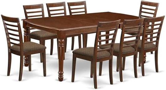 East West Furniture DOML9-MAH-C 9 Piece Kitchen Table Set Includes a Rectangle Dining Table with Butterfly Leaf and 8 Linen Fabric Upholstered Dining Chairs, 42x78 Inch, Mahogany