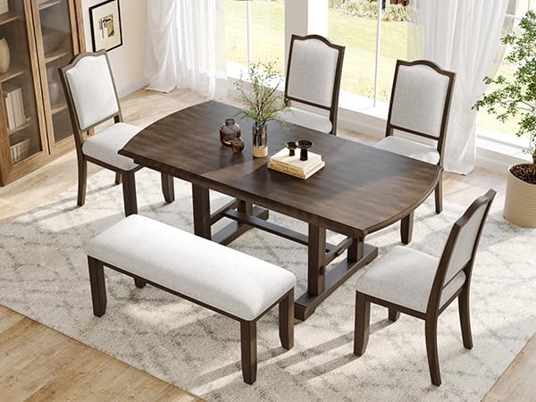 Ball & Cast 60"-78" Extendable Farmhouse Dining-Table for 6-8, Expandable Wooden Kitchen Table with 18" Removable Leaf, Large Retro H-Leg Dining Room Table for 4-8,Space Saving & Sturdy, Brown