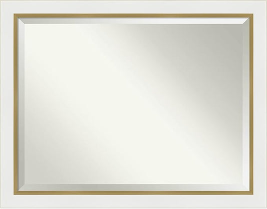 Amanti Art White Bathroom Mirror for Over Sink, 35x45 Eva White Gold Rectangle Vanity Mirror, X-Large Modern Contemporary Frame, Hangs Horizonally and Vertically, Bathroom Wall Decor, Beveled Edge