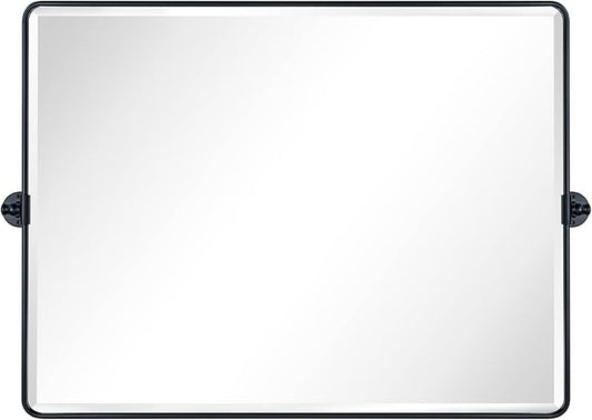TEHOME 40x30'' Pivot Mirror Matt Black Tilt Bathroom Vanity Mirror Black Metal Framed Rectangle Horizontal Tilting Beveled Vanity Mirrors