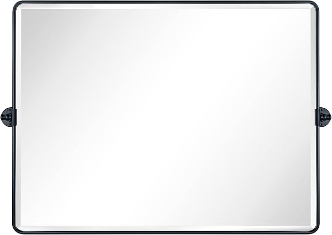 TEHOME 40x30'' Pivoting Bathroom Vanity Mirror Large Matt Black Metal Framed Rectangle Tilting Beveled Vanity Mirrors for Wall, Horizontal Hanging