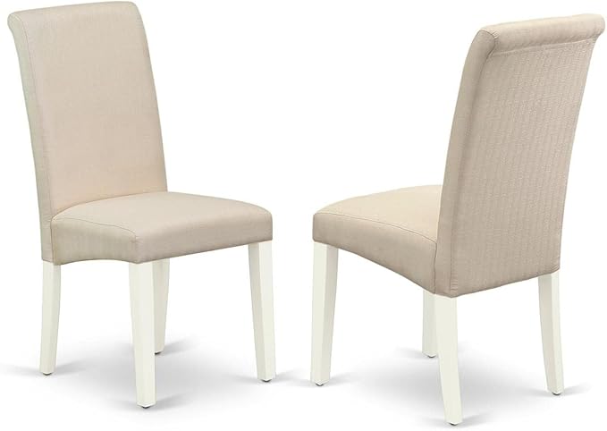 East West Furniture DLBA5-WHI-01 5 Piece Dining Table Set for 4 Includes a Round Kitchen Table with Dropleaf and 4 Cream Linen Fabric Parson Dining Chairs, 42x42 Inch, Linen White