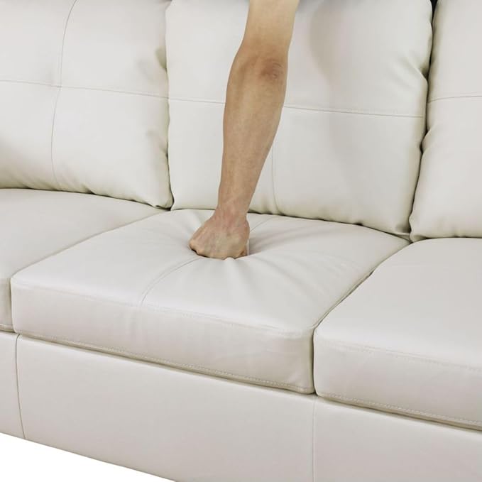 White L-Shaped 3-Piece Faux Leather Sofa with Storage Ottoman Set, Sectional Couch Sofa Set for Living Room, Office, Small Space