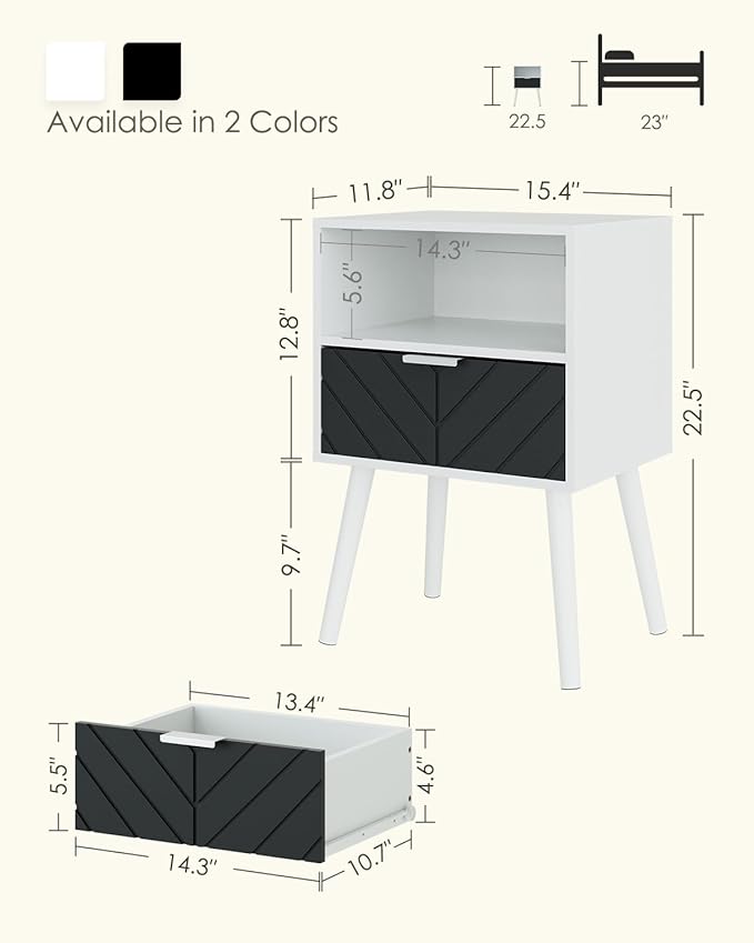 Nightstand,Bedside Table with Gold Frame, White Night Stand, Modern Bedside Furniture,End Table with Drawer and Shelf for Bedroom,Living Room