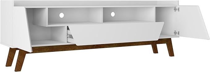 Manhattan Comfort Marcus Mid Century Modern 70 Inch TV Stand with Drawers, Cable Management, 4 Shelves and Soft Close Doors, Entertainment Center and Media Console for Living Room, White
