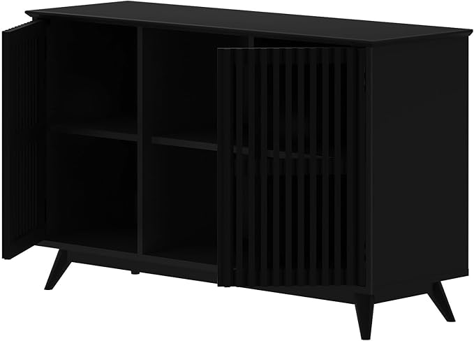 Plank+Beam Mid-Century Modern Wood TV Stand, Solid Wood Entertainment Console with Storage, 49" L x 16" W x 30" H, Black