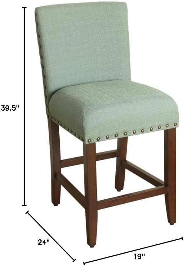 Homepop Home Decor | Backless Nailhead Trim Counter Height Bar Stools | 24 Inch Bar Stools | Decorative Home Furniture (Seafoam)