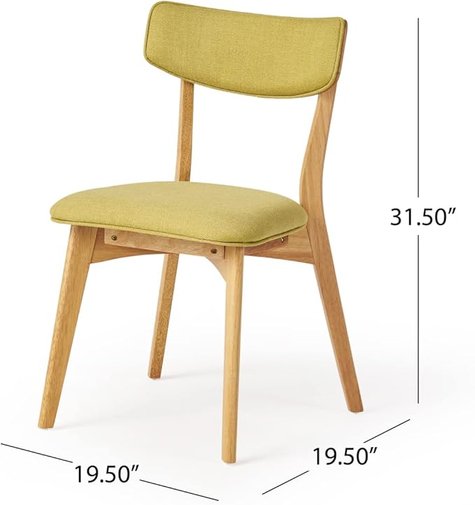 Christopher Knight Home Alma Mid-Century Wood Dining Set with Fabric Chairs, 5-Pcs Set, Natural Oak / Green Tea