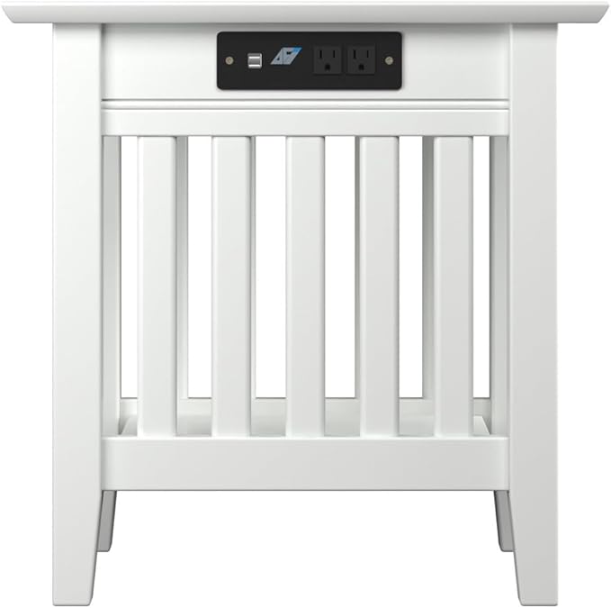 AFI, Mission Chair Side Table with Charging Station, White