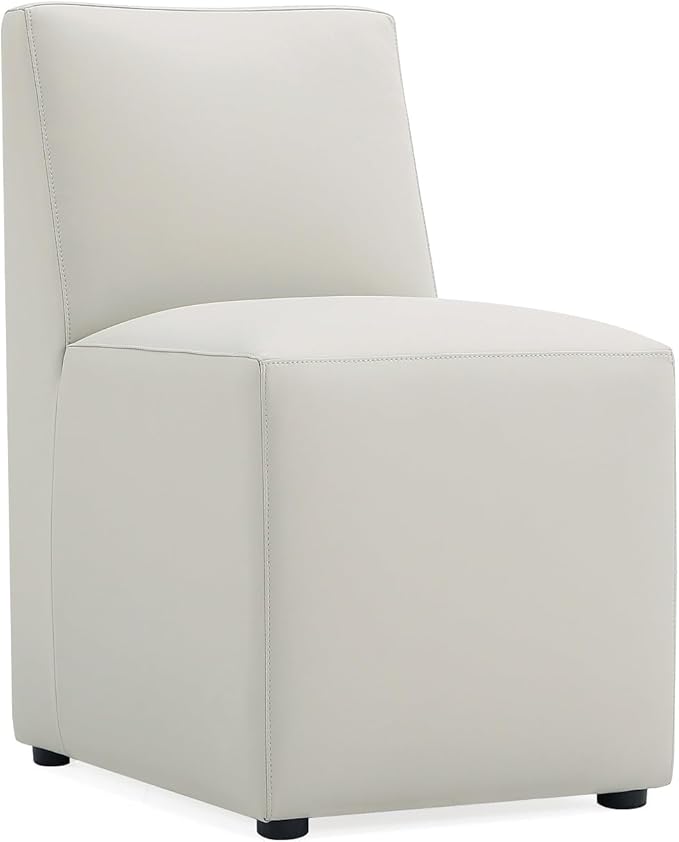 Manhattan Comfort Anna Square Modern Dining Chair with Head to Toe Faux Leather Upholstery and Plastic Foot Padding, Luxury Accent Furniture, Set of 1, Stone Grey