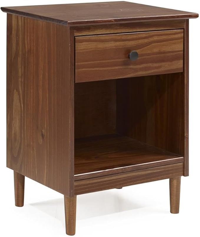 Walker Edison Traditional Wood 1 Drawer Nightstand Side Table Bedroom Storage Drawer and Shelf Bedside End Table, 18 Inch, Walnut