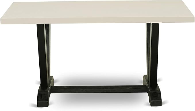 East West Furniture V626DR124-7 7 Piece Dining Set Consist of a Rectangle Dining Room Table with V-Legs and 6 Black Color Linen Fabric Upholstered Chairs, 36x60 Inch, Multi-Color