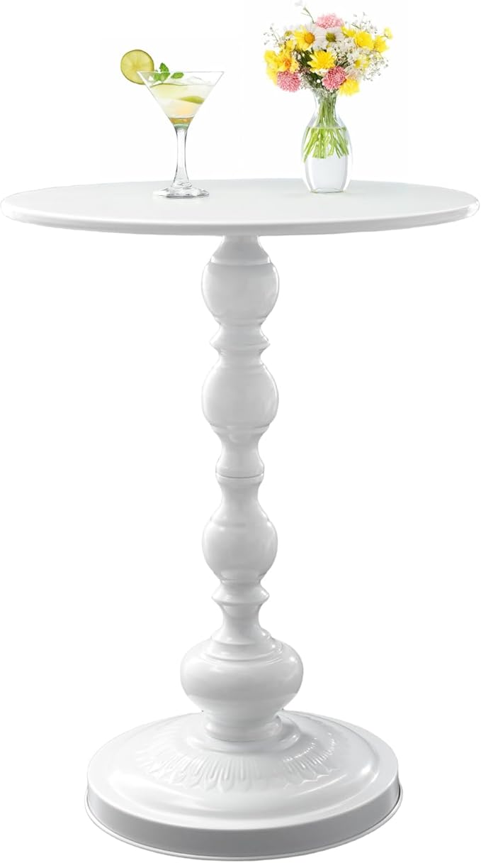 Benkyo White Round End Side Table Modern Metal Pedestal Spindle Side Tables for Living Room Bedroom，White