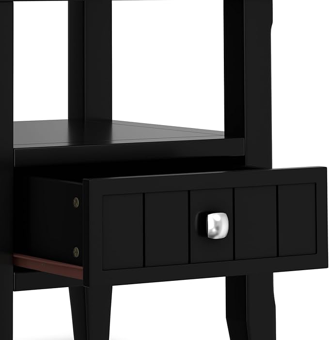 SIMPLIHOME Acadian 19-inch Wide Solid Wood End Table with Drawer and Open Shelf in Black for Living Room, Bedroom, or Entryway