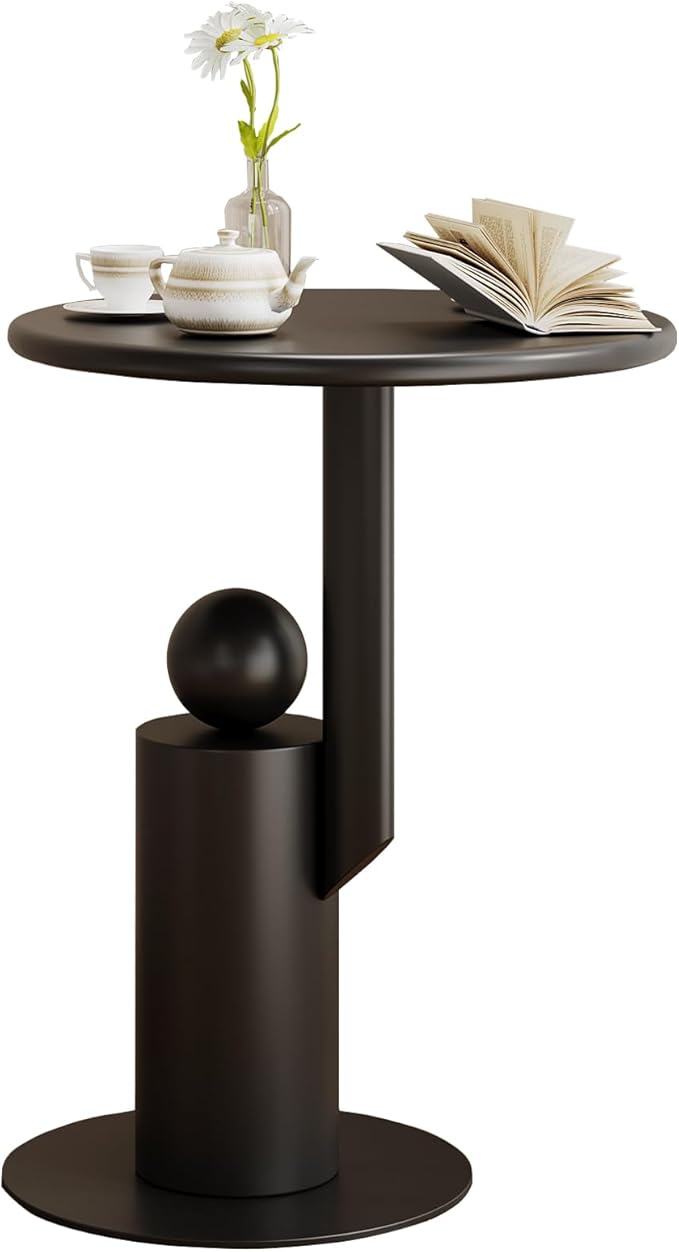 Metal Round Side Table,Matte Modern Accent End Tables Coffee Tables,Small Drink Table for Small Spaces,Pedestal Tables for Living Room, Bedroom, Corners, and Office, 21.65'' Height