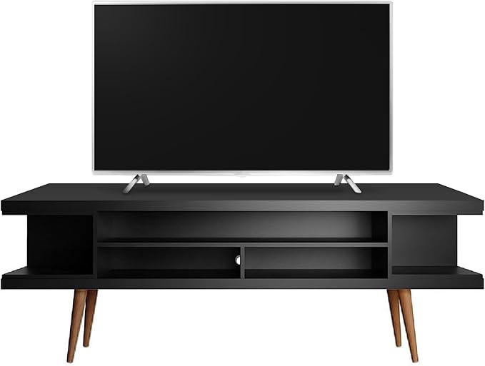 Manhattan Comfort Utopia 70.47" Freestanding Entertainment Center for Living Room, Mid Century Modern TV Stand with Shelves, Storage and Media Holes, Fits 65" Screens, Black
