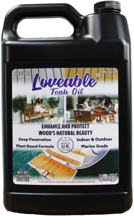 EcoDecors Loveable Teak Oil – 1 Gallon, Indoor and Outdoor Wood Protector, Marine-Grade, Plant-Based Formula, Deep-Penetrating Teak Treatment for Patio, Garden, Shower & Boat Wood Furniture