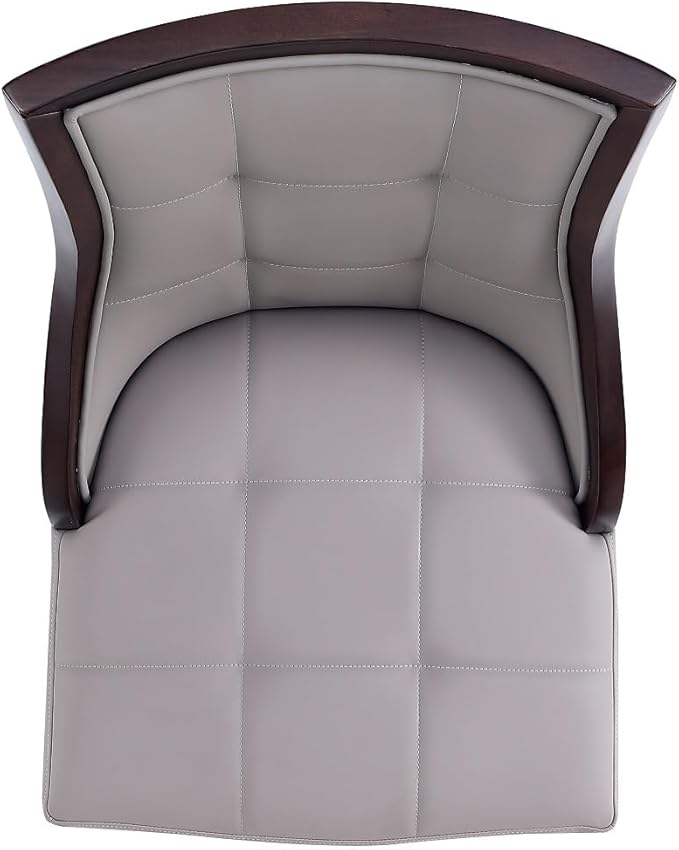 Manhattan Comfort Fifth Avenue Faux Leather Dining Chairs, Parsons Accent Furniture with Padded Wingback Seat, Fine Rectangular Stitching and Solid Beech Wood Frame, Set of 4, Grey